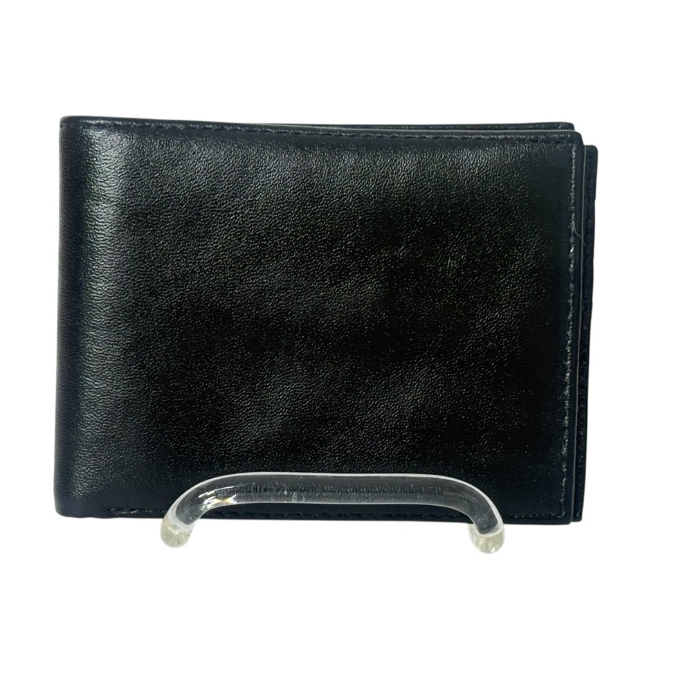 Men's Black Leather Bifold Wallet Multiple Card Slots 2 Bill Holders